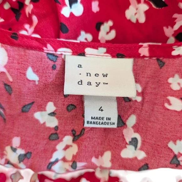 A New Day Red Floral V-Neck Flutter Sleeve Midi Dress Size 4 NWOT - Picture 9 of 9